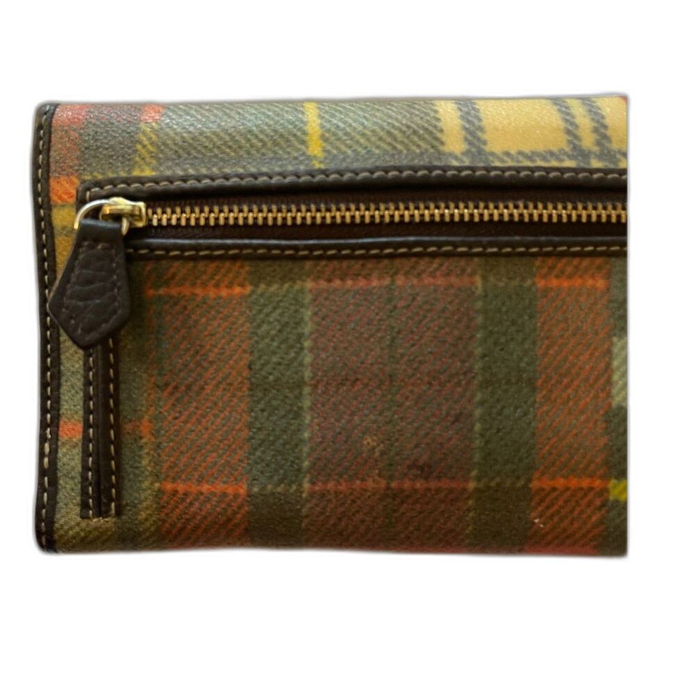 Dooney & Bourke Leather Tartan Plaid Long Logo Wallet Brown Multi ~Excellent - Picture 8 of 16